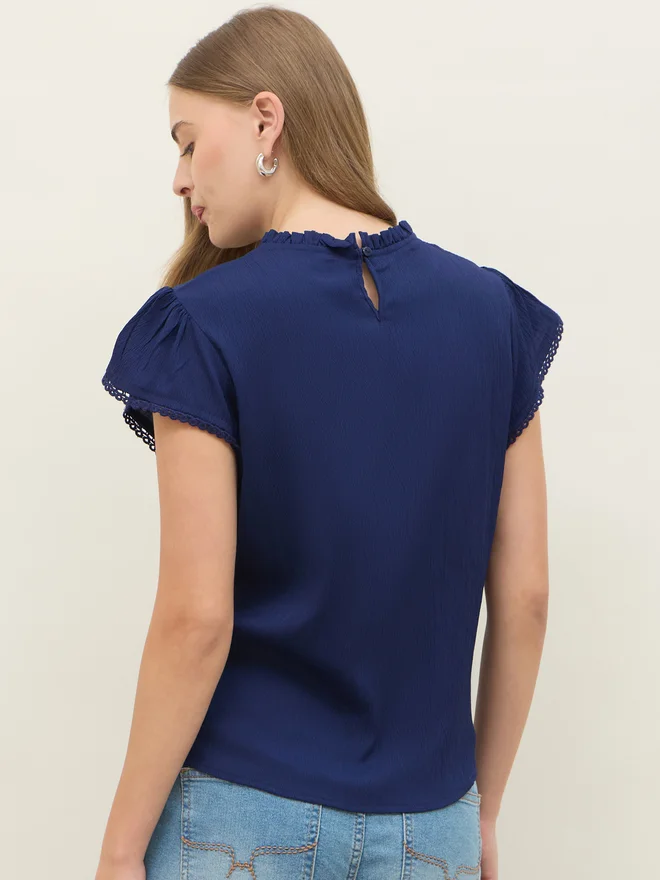 Styli Styli Regular Fit Round Neck Top with Smocked Detail