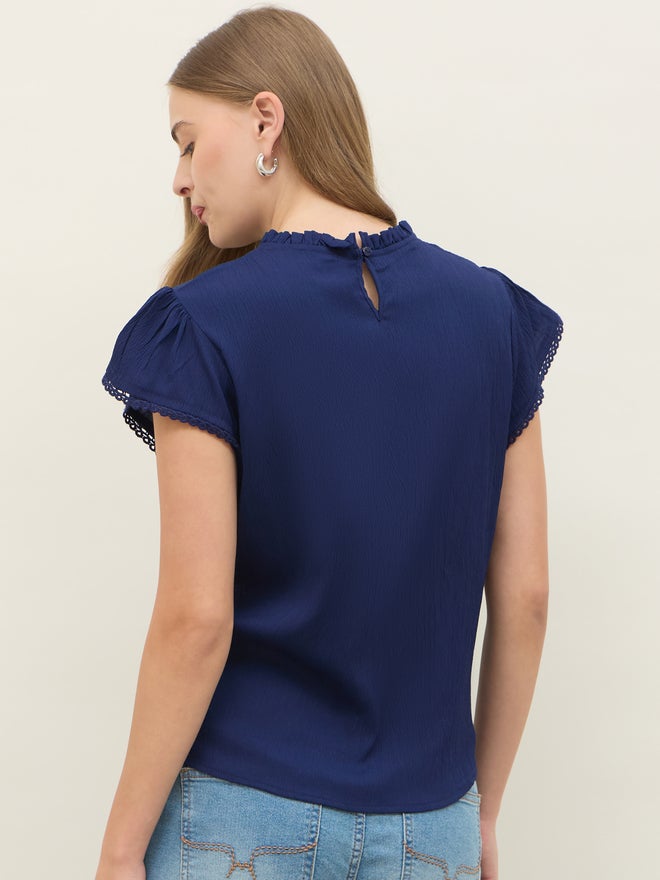 Styli Styli Regular Fit Round Neck Top with Smocked Detail  - Image 5