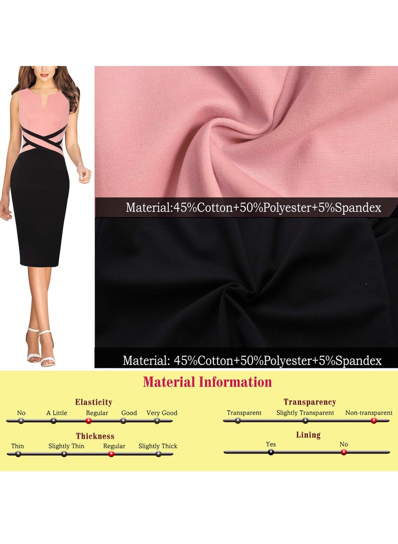 VFSHOW Womens Peach Pink and Black Colorblock Patchwork Slim Zipper Up Wear to Work Business Office Cocktail Party Professional Pencil Sheath Dress 6195 PIK M - Image 5
