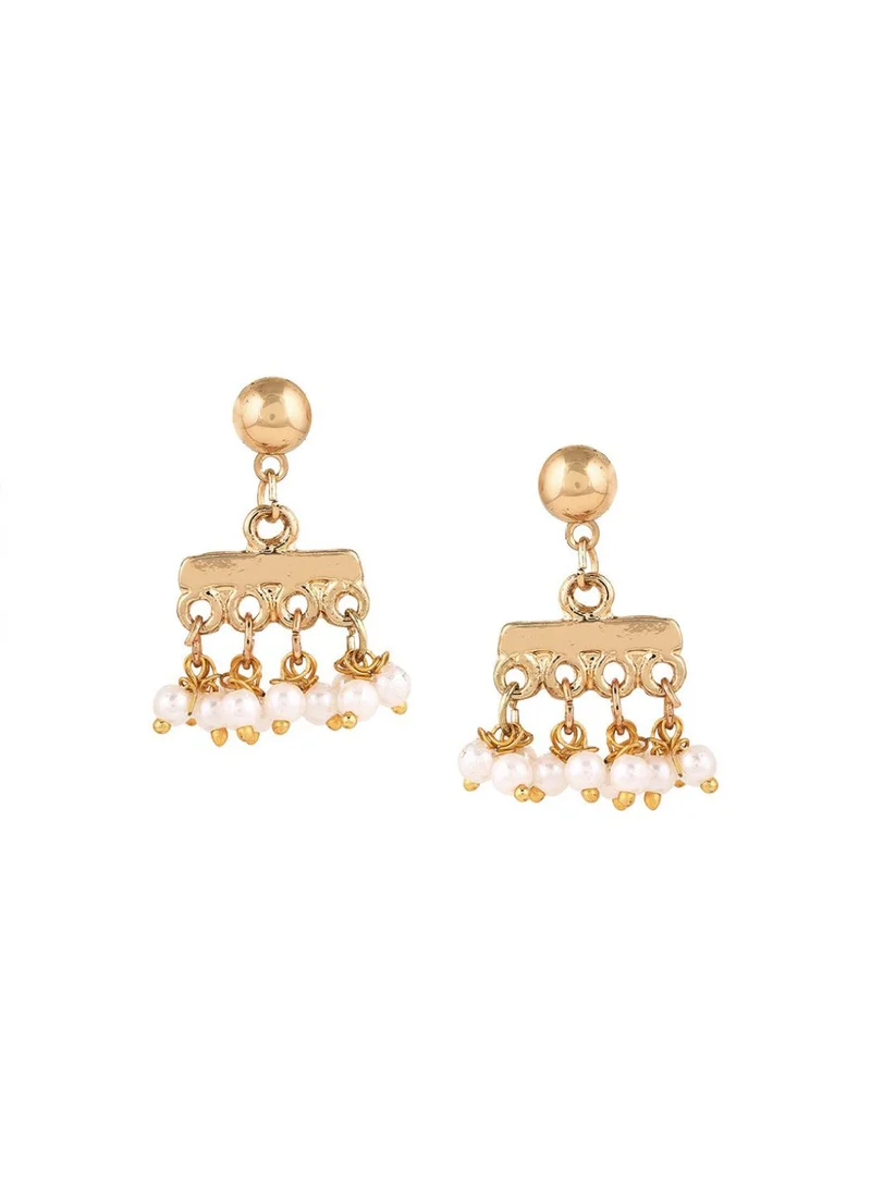 Priyaasi Plated Contemporary White Pearls Beaded Drop Earrings
