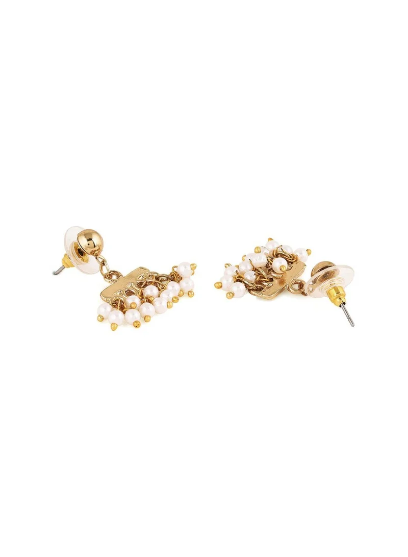 Priyaasi Plated Contemporary White Pearls Beaded Drop Earrings