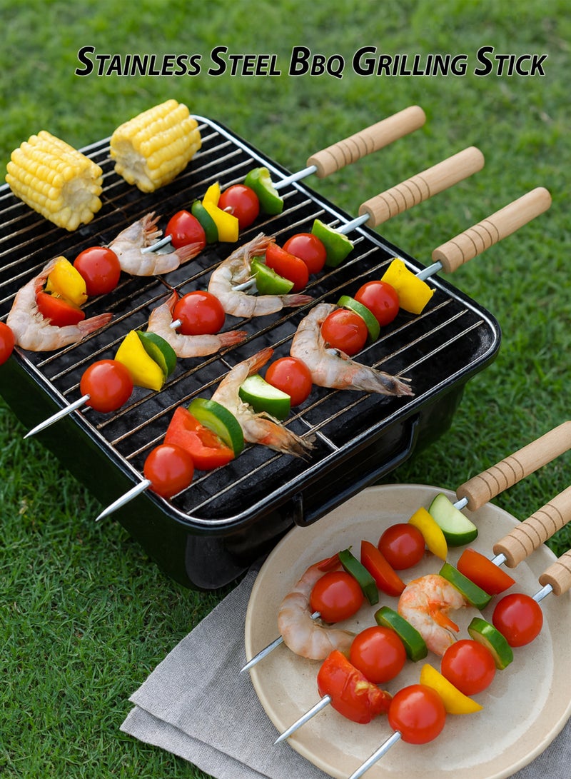 توشيونيكس 12 قطعة من أسياخ الشواء ذات الأطراف المدببة المربعة المصنوعة من الفولاذ المقاوم للصدأ مع مقبض خشبي (41.5 سم) - Image 2