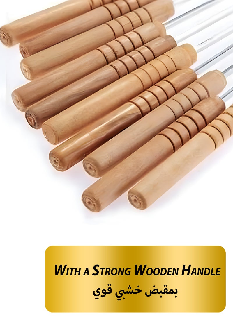 توشيونيكس 12 قطعة من أسياخ الشواء ذات الأطراف المدببة المربعة المصنوعة من الفولاذ المقاوم للصدأ مع مقبض خشبي (41.5 سم) - Image 3