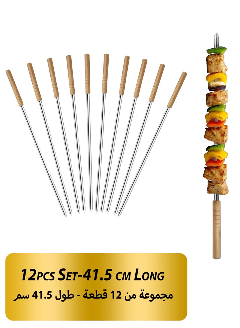 توشيونيكس 12 قطعة من أسياخ الشواء ذات الأطراف المدببة المربعة المصنوعة من الفولاذ المقاوم للصدأ مع مقبض خشبي (41.5 سم) - Image 5