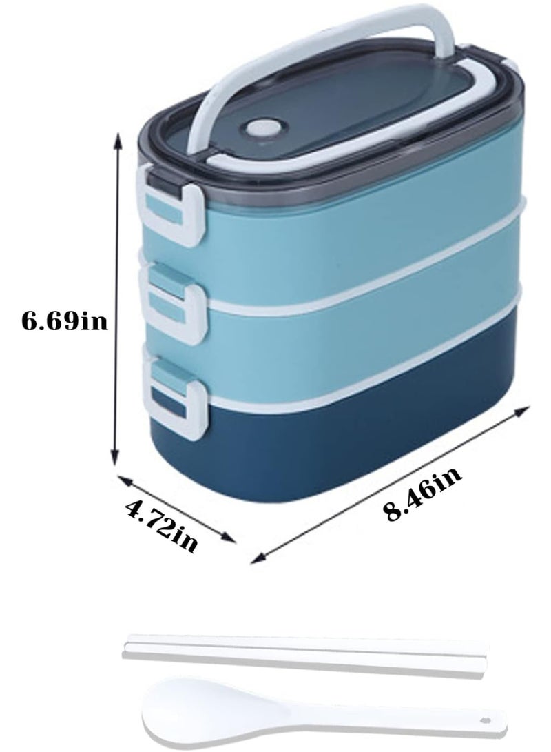 Rock Pow Stainless Steel Lunch Box - Insulated Bento Box Multifunctional Containers Food Containers with 3 Compartments,Tableware, Nylon insulation bag (1.9L Blue) - Image 2