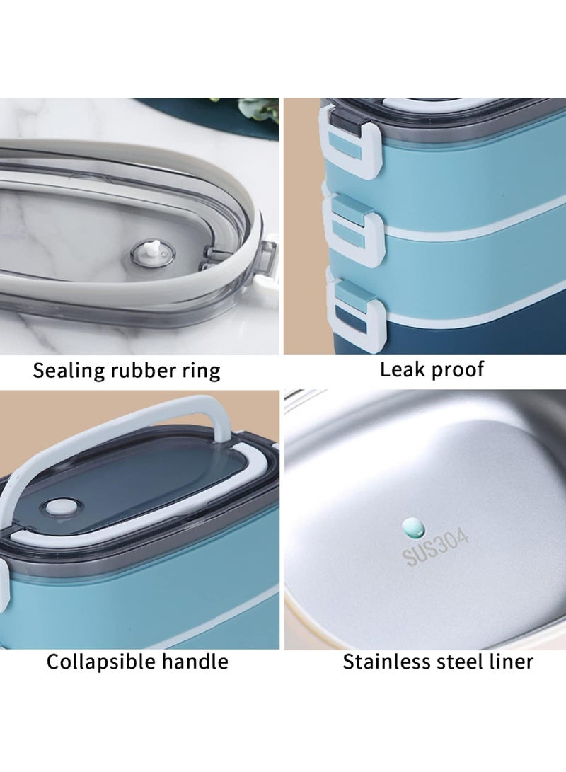 Rock Pow Stainless Steel Lunch Box - Insulated Bento Box Multifunctional Containers Food Containers with 3 Compartments,Tableware, Nylon insulation bag (1.9L Blue) - Image 4