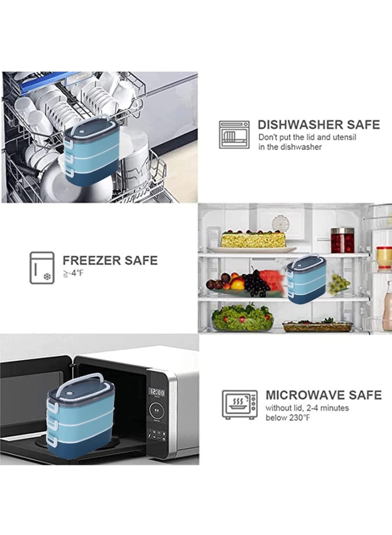 Rock Pow Stainless Steel Lunch Box - Insulated Bento Box Multifunctional Containers Food Containers with 3 Compartments,Tableware, Nylon insulation bag (1.9L Blue) - Image 5