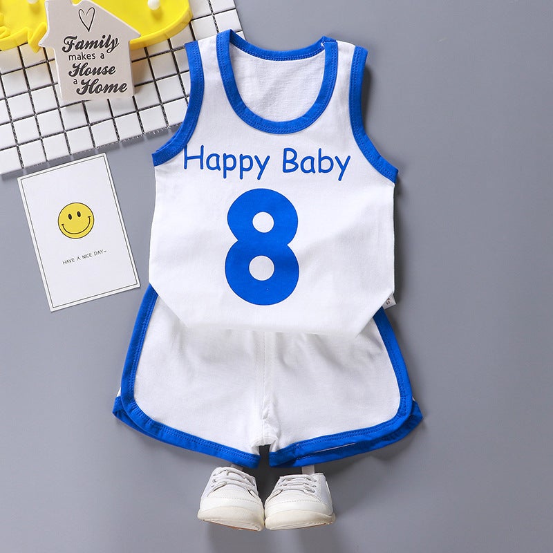 2023 Kids Summer Thin Short Sleeve Set Vest-white 88888 