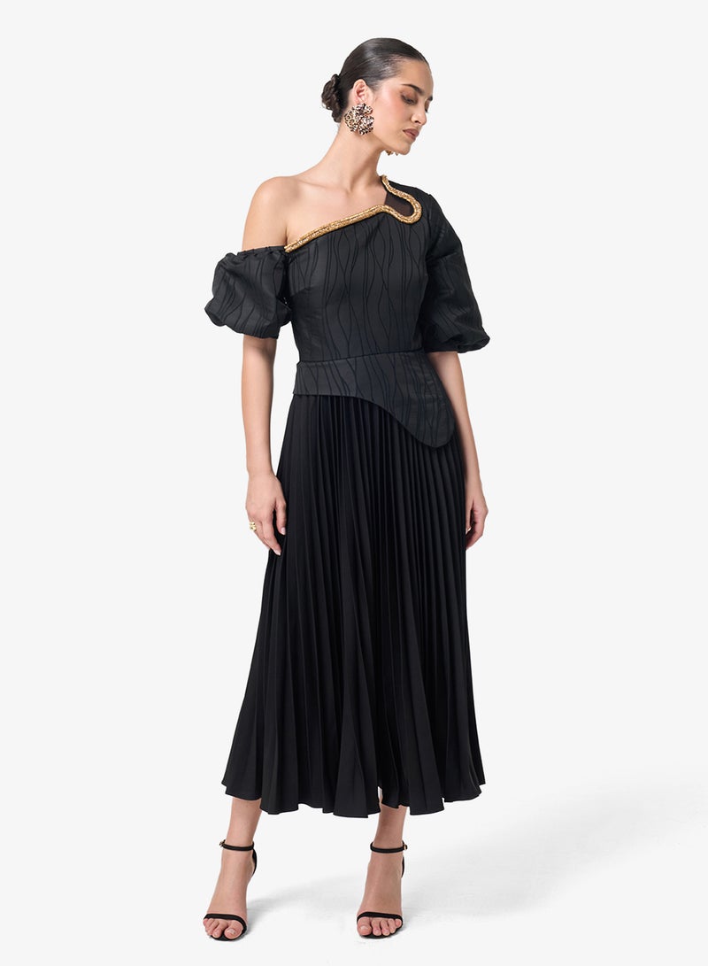 Threadz by Ajooni Puff Sleeve Plisse Midi Dress - Image 4