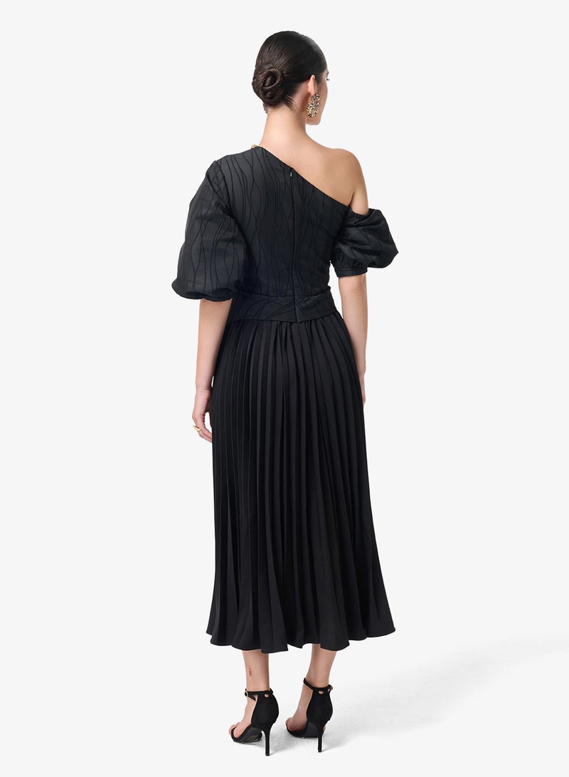 Threadz by Ajooni Puff Sleeve Plisse Midi Dress - Image 2