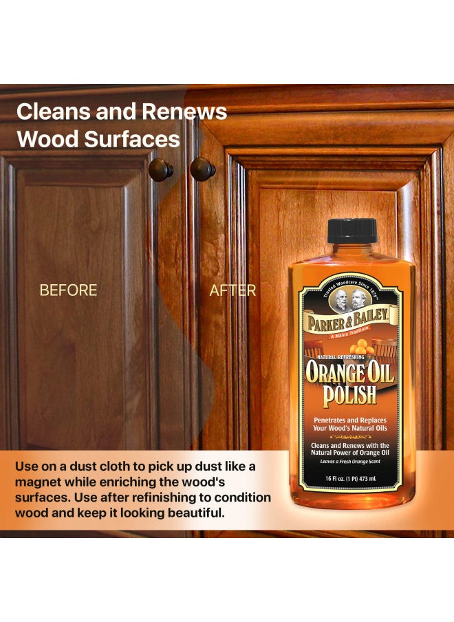 Parker & Bailey - PARKER & BAILEY ORANGE OIL POLISH - Natural Orange Scented Wood Cleaner & Furniture Polish, Cleans, Renews, Restores & Rejuvenates Wood Surfaces, Protects from Drying or Cracking, Shiny Finish, 16oz - Image 1