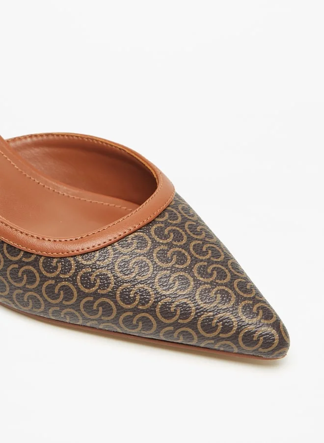 Celeste Women's All-Over Monogram Print Pumps with Buckle Closure and Kitten Heels