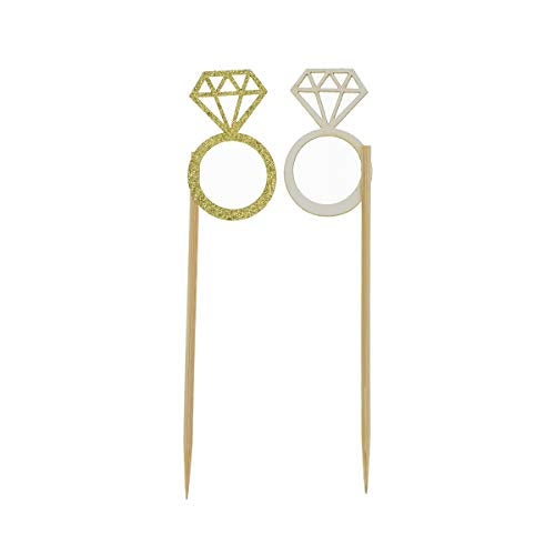 TKMOS 50 Pack Cupcake Toppers Gold Glitter Mini Diamond Ring Cakes Toppers for Marriage Engagement Anniversary Birthday Valentines Party Cake Decor - Image 4