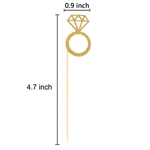 TKMOS 50 Pack Cupcake Toppers Gold Glitter Mini Diamond Ring Cakes Toppers for Marriage Engagement Anniversary Birthday Valentines Party Cake Decor - Image 3