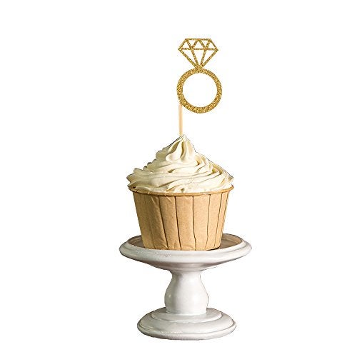 TKMOS 50 Pack Cupcake Toppers Gold Glitter Mini Diamond Ring Cakes Toppers for Marriage Engagement Anniversary Birthday Valentines Party Cake Decor - Image 5