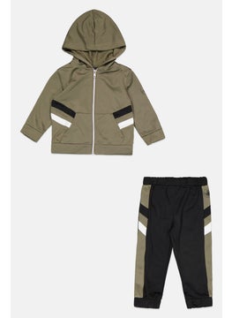 Toddlers Boy 2 Pcs Brand Logo Jacket And Pants Set, Olive