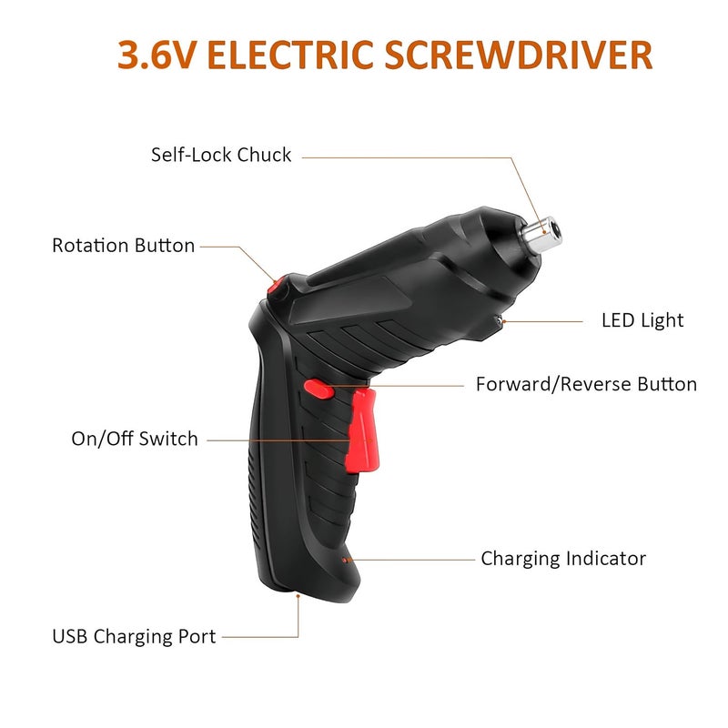 46pcs Cordless Electric Screwdriver Kit 3.6V Rechargeable With 14 Bits - Image 2