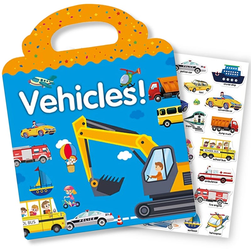 RUSON Reusable Sticker Book for Kids, Vehicles Truck Stickers Educational Learning Toys Travel Stickers Activity Books for Toddler Girls Boys Age 3+ Birthday Gifts - Image 1