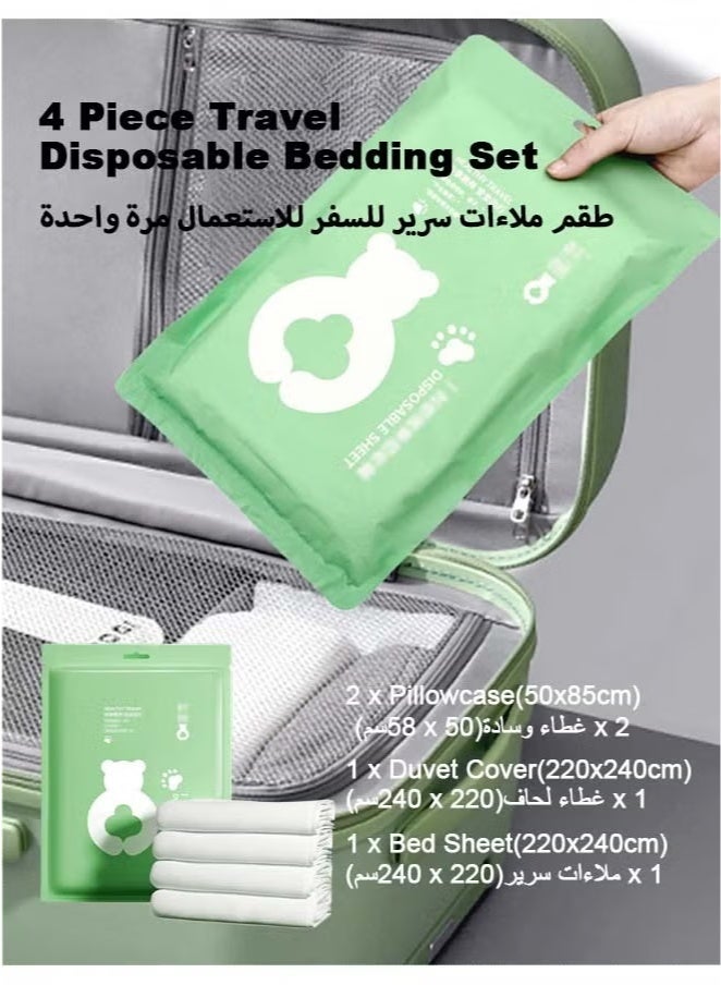 4 Piece Travel Disposable Bedding Set with Portable Disposable Bed Sheet, 2 Pillowcases, Quilt Cover, Disposable Fitted Sheets Travel Bedding Cover for Hotel  - Image 1