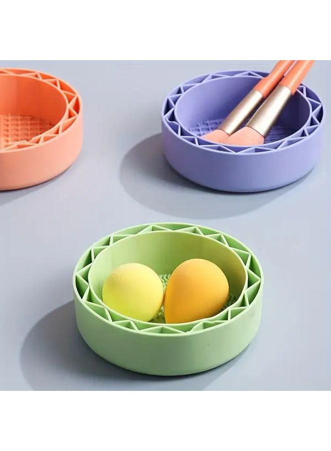 Green Portable Makeup Brush Cleaner With Cleaning Base Durable Plastic Travel Friendly - Image 3