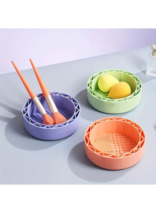 Green Portable Makeup Brush Cleaner With Cleaning Base Durable Plastic Travel Friendly - Image 4