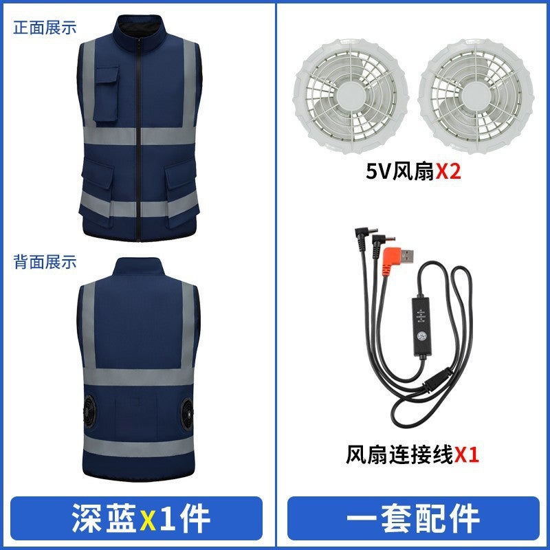 Cross-Border Summer Fan Clothing Safety Reflective Air-Conditioning Clothing Construction Site Road Administration Duty Reflective Strip Vest Fan Work Clothes 12v battery-2w - Image 4