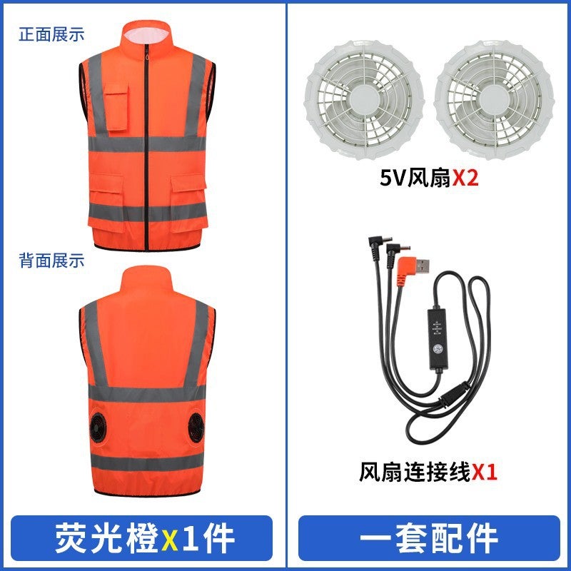 Cross-Border Summer Fan Clothing Safety Reflective Air-Conditioning Clothing Construction Site Road Administration Duty Reflective Strip Vest Fan Work Clothes 12v battery-2w - Image 5