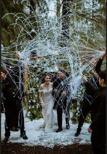BATTIFE Streamers Poppers Hand Throw Confetti Poppers No Mess Paper Crackers for Birthday Wedding Party Celebrations White 164Ft5M 40Pack - Image 1