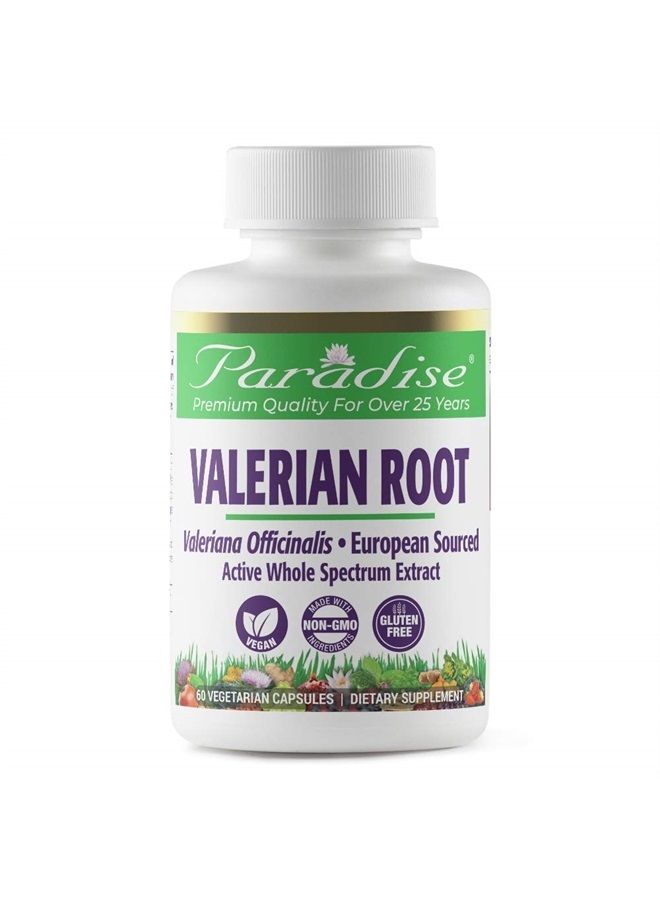 Paradise Herbs , Valerian Root, European Sourced Active Whole Spectrum Extract, Vegan, Non GMO, Gluten Free, 250 mg 60 Vegetarian Capsules - Image 1