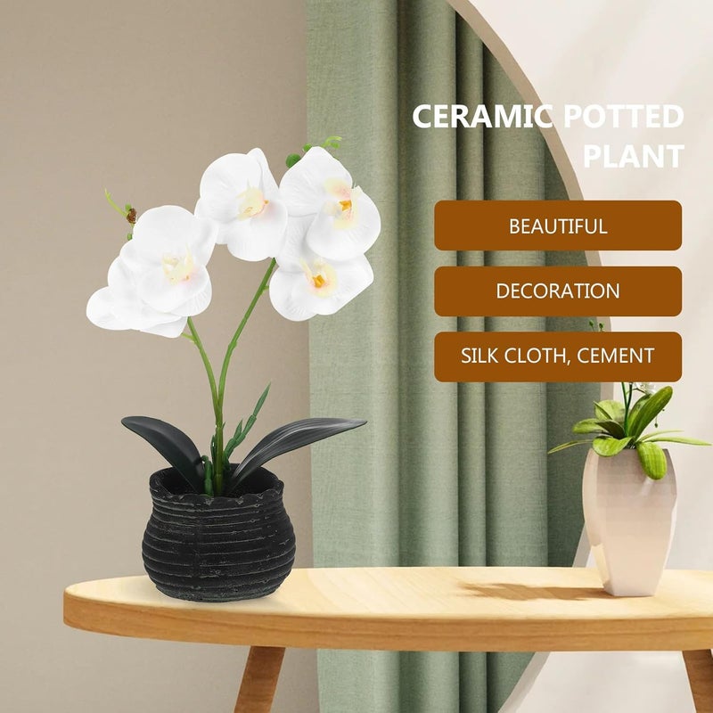 Artificial Butterfly Orchid Bonsai, Simulated Potted Plant, White Faux Orchid Arrangement for Home Décor, Lifelike Small Artificial Flower Pot Suitable for Indoor Decoration - Image 4