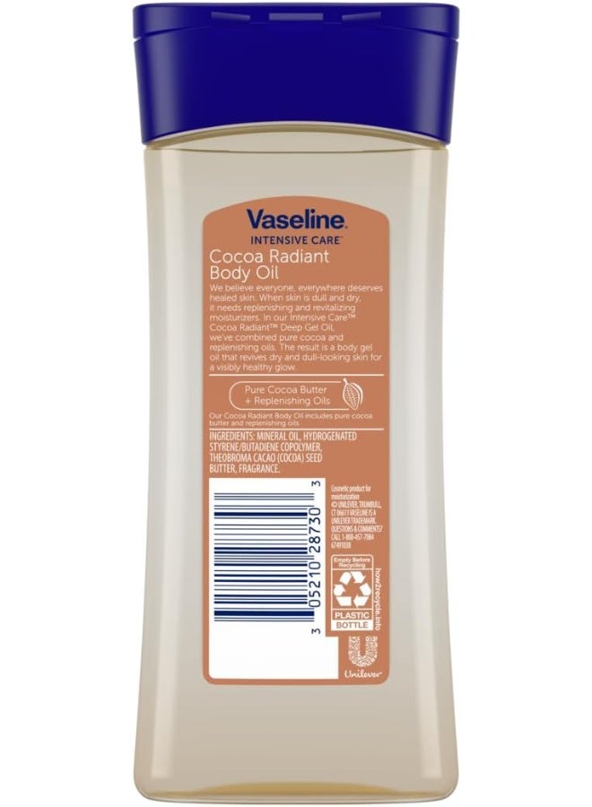 فازلين زيت الجسم المنشط والمشرق بخلاصة الكاكاو للعناية المركزة، غني بزبدة الكاكاو النقية 100% وزيوت مغذية لإشراقة تدوم طويلاً | جل زيتي غير دهني للجسم لبشرة صحية ومتألقة | 200 مل - Image 2
