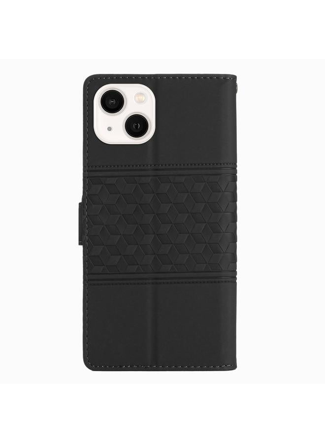 Zaboon Case For iPhone 13 Diamond Embossed Skin Feel Leather Phone Case with Lanyard - Image 3