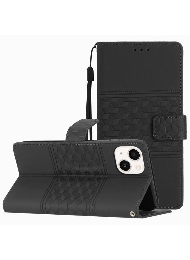 Zaboon Case For iPhone 13 Diamond Embossed Skin Feel Leather Phone Case with Lanyard - Image 1