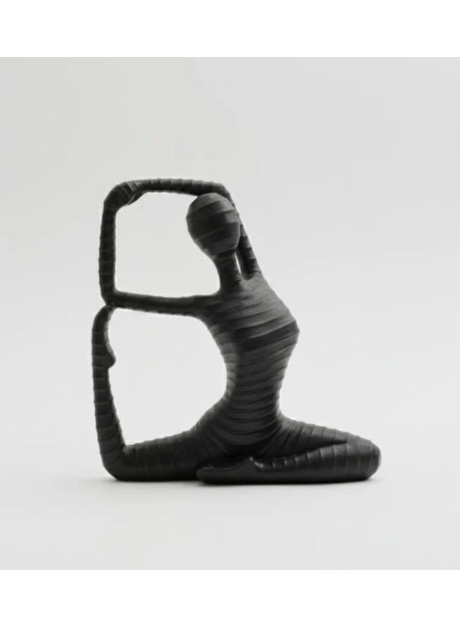 أي كي دي سي تمثال صغير لفتاة يوغا سيراميكية حديثة من AKDC - ديكور أسود لوضعية الجلوس التأملية 16 سم - Image 2