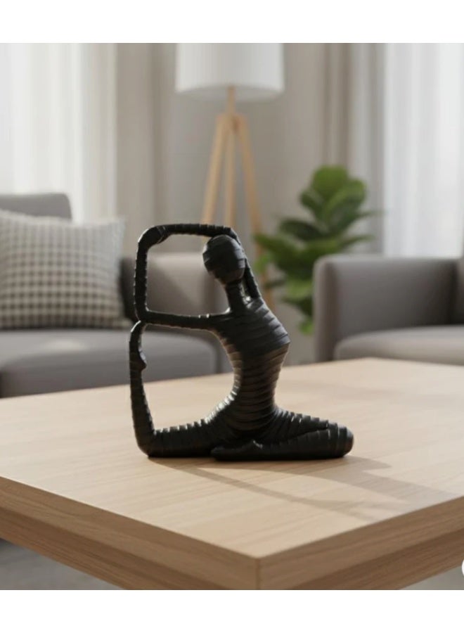 أي كي دي سي تمثال صغير لفتاة يوغا سيراميكية حديثة من AKDC - ديكور أسود لوضعية الجلوس التأملية 16 سم - Image 1