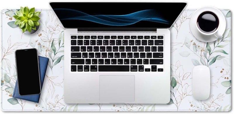 SSOIU Large Mouse Pad, Cute Floral Desk Mat for Desktop, Women Girls Waterproof Gaming Mousepad, Eucalyptus Leaves Computer PC Laptop Protector Writing Pads for School Office Home 35.5" x 15.7" - Image 4