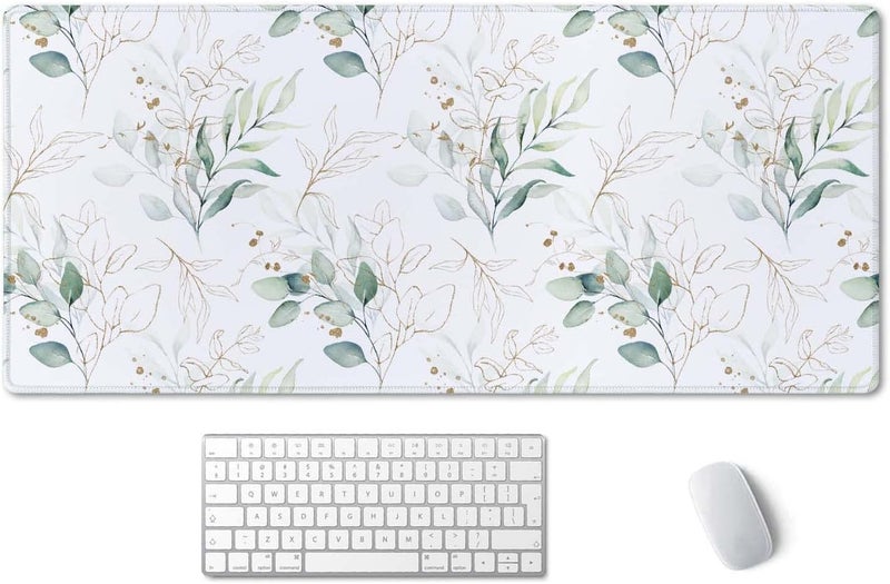 SSOIU Large Mouse Pad, Cute Floral Desk Mat for Desktop, Women Girls Waterproof Gaming Mousepad, Eucalyptus Leaves Computer PC Laptop Protector Writing Pads for School Office Home 35.5" x 15.7" - Image 1