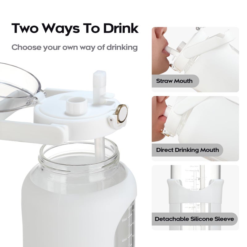 chunmo 74 oz Glass Water Bolttles with Straw Large Motivational Water Bottle with Time Marker Sports Water Bottles with Silicone Sleeve and Handle Lid 2.2L Water Jug for Gym Workout - Image 2