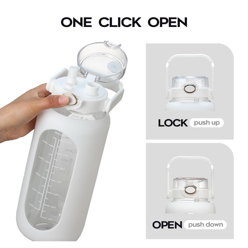 chunmo 74 oz Glass Water Bolttles with Straw Large Motivational Water Bottle with Time Marker Sports Water Bottles with Silicone Sleeve and Handle Lid 2.2L Water Jug for Gym Workout - Image 4