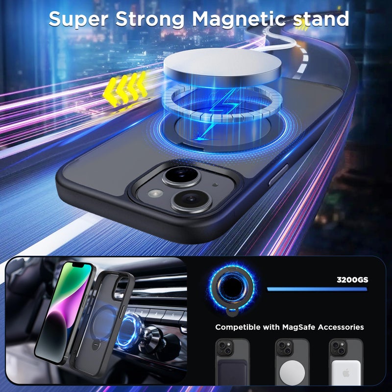 CACOE Magnetic Case for iPhone 13/14 6.1 inch with 360 Rotatable Ring Stand, Compatible with MagSafe Car Phone Mount, Cases Cover Phone Holder for Desk Meeting/Videos Matte Black - Image 3