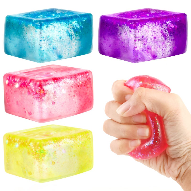 Atiloy 4pack Stress Cube Ice Cube Fidget Toy Squishy Stress Balls for Adults Kids Sensory Fidget Toys for Anxious Stress Relief Ice Cube Stress Balls for School Classroom Reward Office Carnival - Image 3