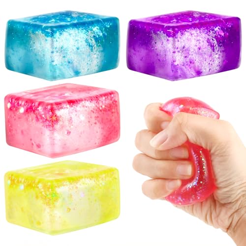 Atiloy 4pack Stress Cube Ice Cube Fidget Toy Squishy Stress Balls for Adults Kids Sensory Fidget Toys for Anxious Stress Relief Ice Cube Stress Balls for School Classroom Reward Office Carnival - Image 1