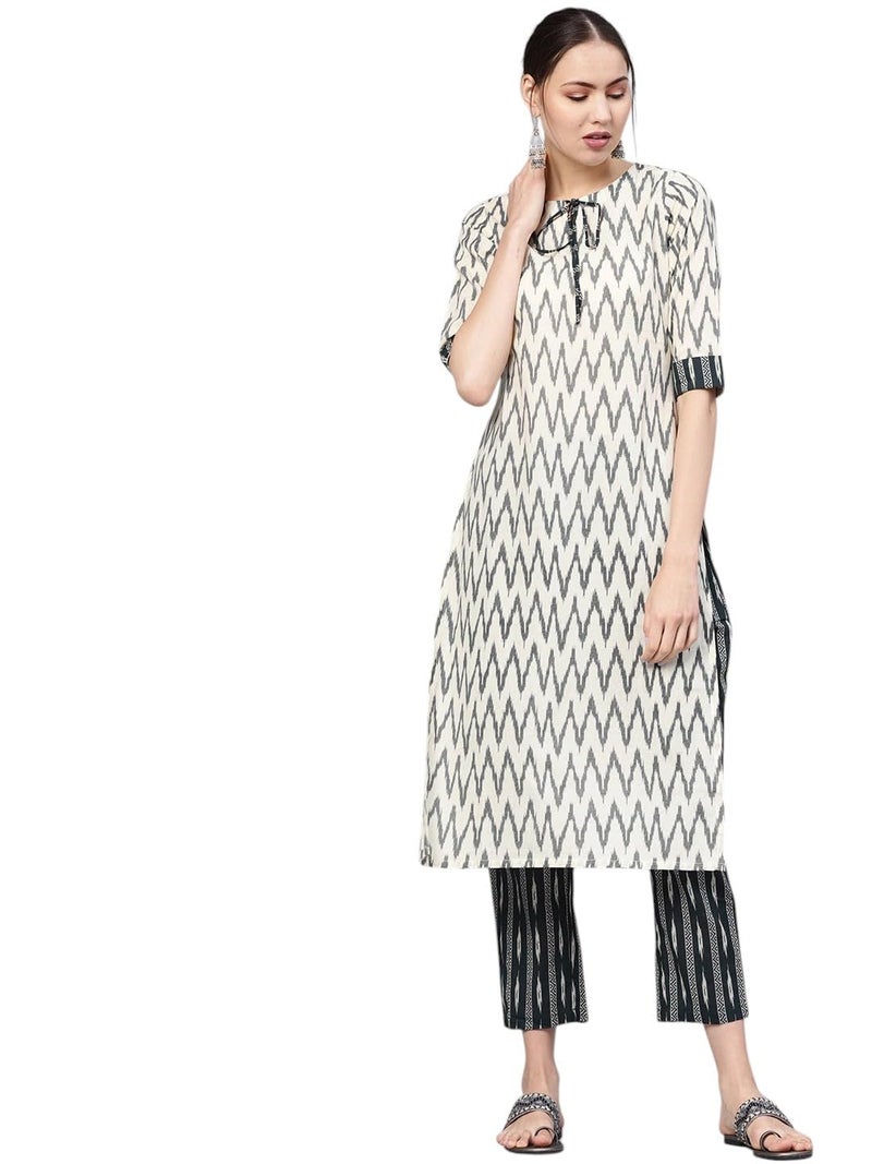 Jaffix Women's Rayon Blend Anarkali Printed Kurta with Pant & Dupatta & Printed,Women's Cotton Regular Fit,Lightweight Casual Wear (IN, Alpha, L, Regular, Standard, White) - Image 1