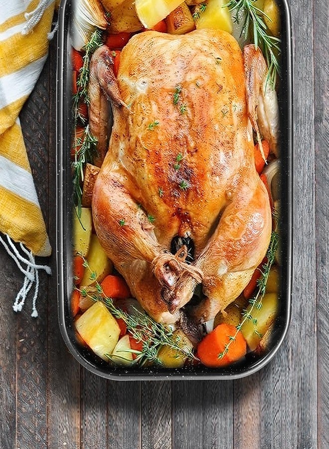 JY COOKMENT صينية تحميص مع رف، صينية تحميص مستطيلة مقاس 16 × 11 بوصة، قدر تحميص ديك رومي سعة 20 رطلاً، صينية تحميص كبيرة للفرن لخبز الديك الرومي من JY COOKMENT - Image 5