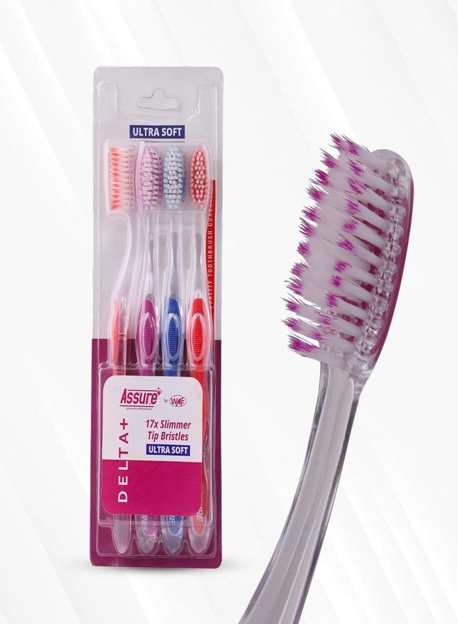 Assure Delta+ Toothbrush (Pack of 8) | Crystal Transparent Handle | 17x Slimmer Tapered Bristles for Deep Clean | Built-in Tongue Cleaner | Soft PBT | Multicolor Adult Pack - Image 1