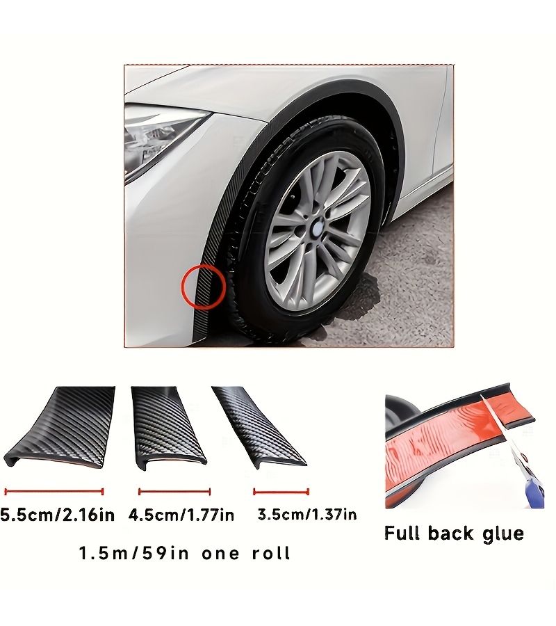 2pcs Universal Car Fender Anti Collision Strips 2.17 Inch Width Multi Size Scratch Resistant Stickers No Drill PVC Material Carbon Fiber Texture Decorative Trim - Image 2