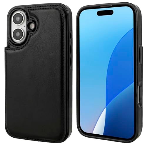 OT ONETOP ONETOP Compatible with iPhone 16 Wallet Case with Card Holder, PU Leather Kickstand Card Slots Case, Double Magnetic Clasp and Durable Shockproof Cover 6.1 Inch (Black) - Image 3