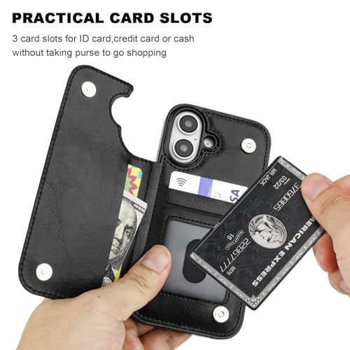 OT ONETOP ONETOP Compatible with iPhone 16 Wallet Case with Card Holder, PU Leather Kickstand Card Slots Case, Double Magnetic Clasp and Durable Shockproof Cover 6.1 Inch (Black) - Image 4