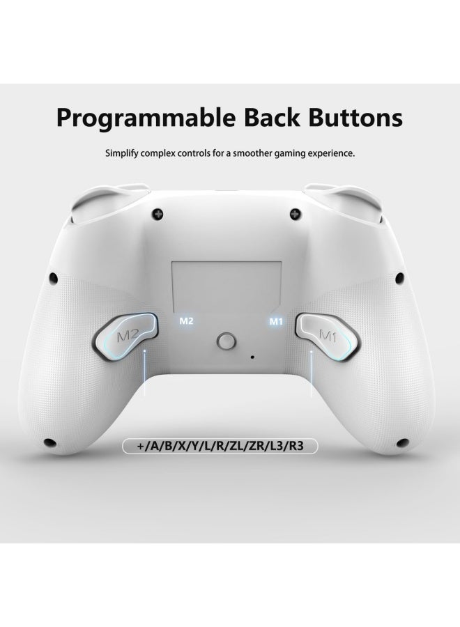 Wireless Switch Controllers for Nintendo Switch, 6-Axis Gyro, Turbo Function, 7-Color RGB Lights, Compatible with Switch1/Switch2/PC (Wired)/iOS, All Functions Included with a Stylish Design and Cute Color - White - Image 4