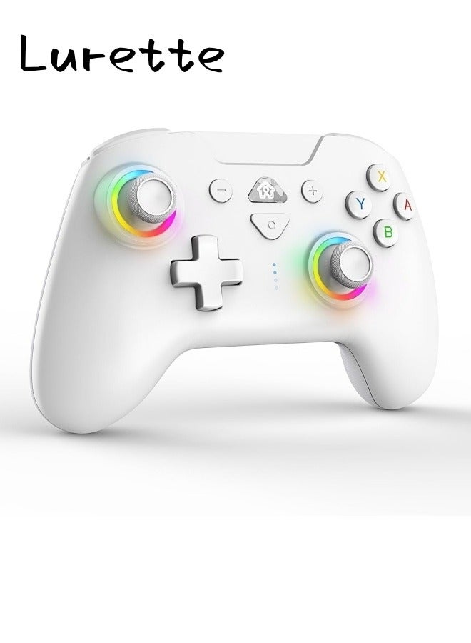 Wireless Switch Controllers for Nintendo Switch, 6-Axis Gyro, Turbo Function, 7-Color RGB Lights, Compatible with Switch1/Switch2/PC (Wired)/iOS, All Functions Included with a Stylish Design and Cute Color - White - Image 1